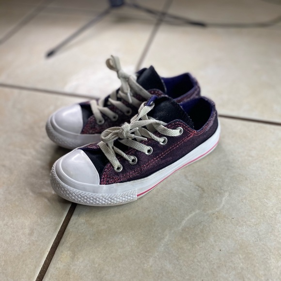 Converse All Star Purple Metallic Double Tongue 654227F Size 12 Youth Lace up - Picture 2 of 6